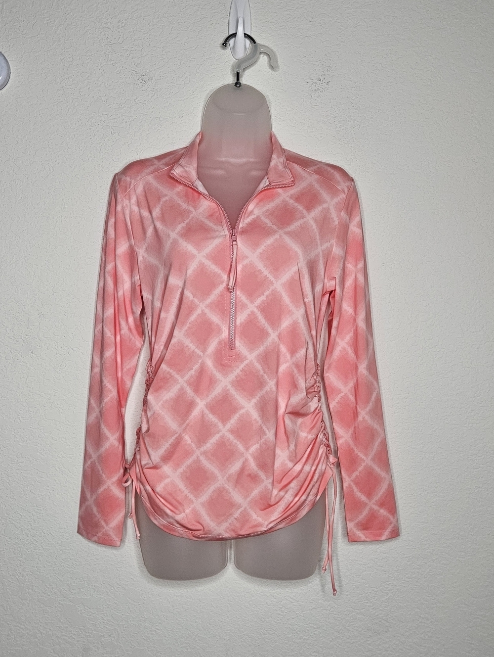 Carve Designs Pink Long Sleeve Rash Guard Quarter Zip Ruched Swim Top Size S